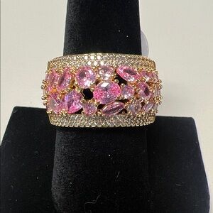 Rose Quartz Cubic Zirconia with Gold Plating Ring Size 9 NEW